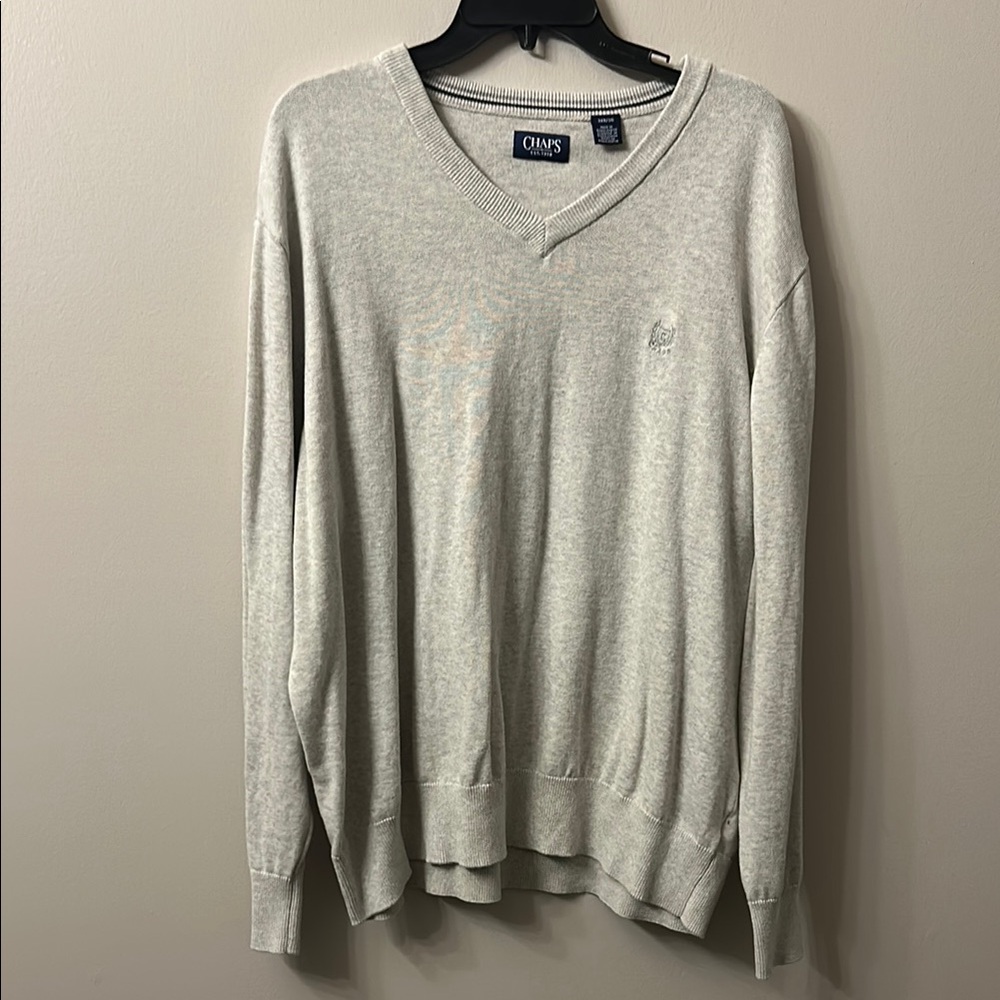 Chaps Gray V-Neck Sweater Classic Knit